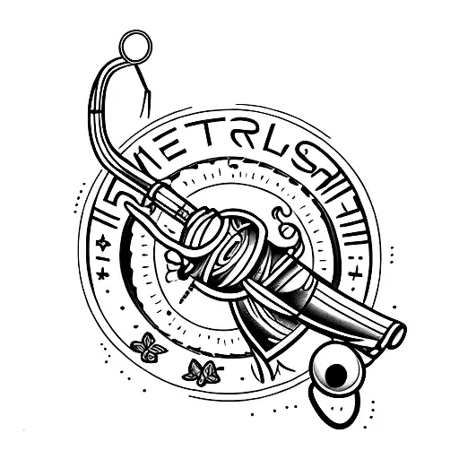 memorial fishing pole for someones death tattoo design idea