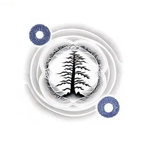 enso with tree of life and mandala and word breath as well as waves tattoo design idea