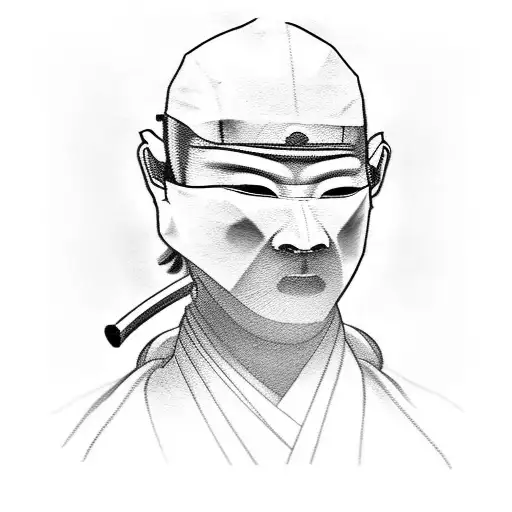 mask samurai like the statue of rodin the thinker tattoo design idea