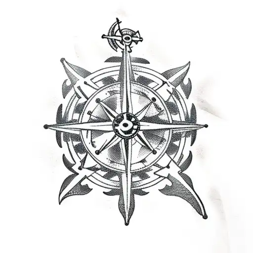 pirate ship with wheel and compass tattoo design idea