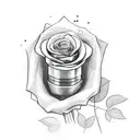 A sketch-style microphone surrounded by roses and the word 'Respect' tattoo design idea