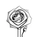 A sketch-style microphone surrounded by roses and the word 'Respect' tattoo design idea
