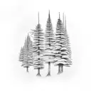 upside down pine trees with roots that are connected like telephone poles tattoo design idea