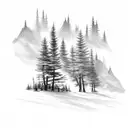 mountain pine trees stream for upper arm  tattoo design idea