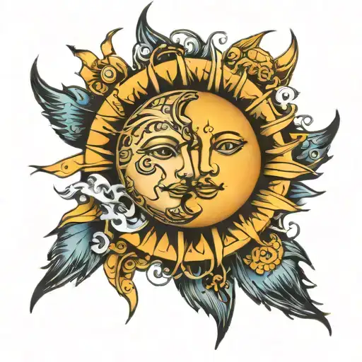 sun and moon merging together tattoo design idea