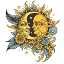 sun and moon merging together tattoo design idea