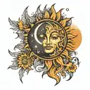 sun and moon merging together tattoo design idea
