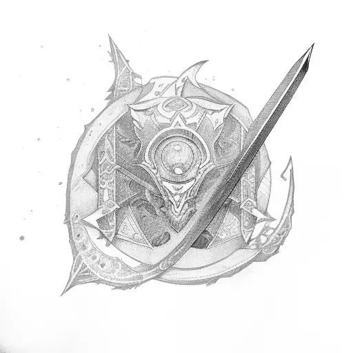 longsword going through a crescent tattoo design idea