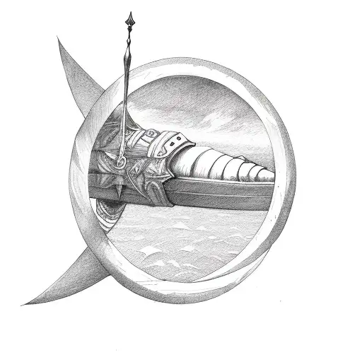 longsword going through a crescent tattoo design idea