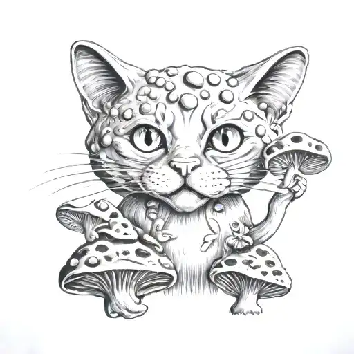 RedCrazyCat with mushrooms  tattoo design idea