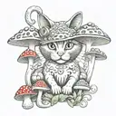 RedCrazyCat with mushrooms  tattoo design idea