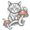 RedCrazyCat with mushrooms  tattoo design idea