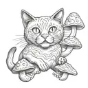RedCrazyCat with mushrooms  tattoo design idea