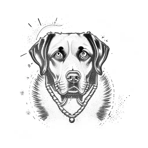 a skinny black lab dog cooking a Cajun rue over a pot tattoo design idea