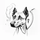 a skinny black lab dog cooking a Cajun rue over a pot tattoo design idea