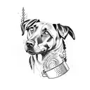 a skinny black lab dog cooking a Cajun rue over a pot tattoo design idea