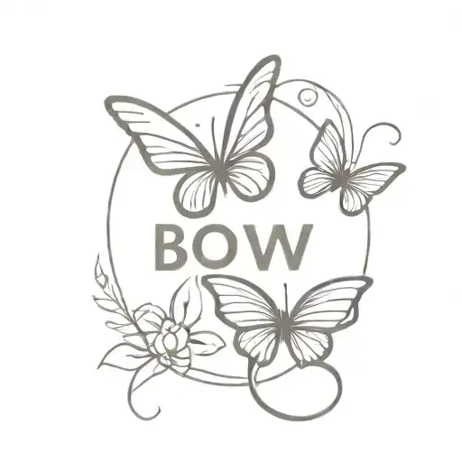 logo with the word "BOW", butterfly shape tattoo design idea