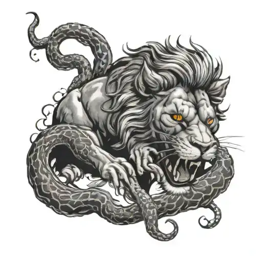 lion eating a snake that's eating a rat tattoo design tattoo design idea