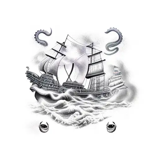 kraken sinking pirate ship tattoo design idea