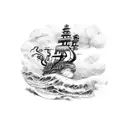 kraken sinking pirate ship tattoo design idea
