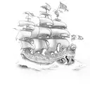kraken sinking pirate ship tattoo design idea