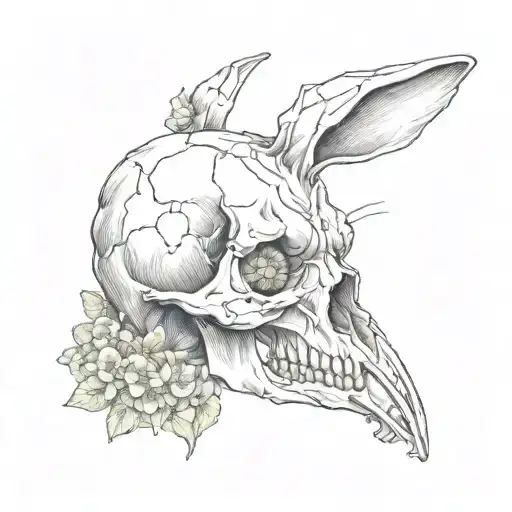 rabbit skull with mushrooms tattoo design idea