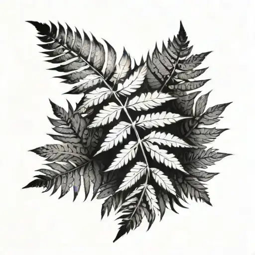 tattoo of a fern leaf wrapped around the upper arm in black ink with a tribal feel tattoo design idea