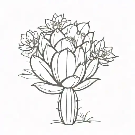 A minimalist tattoo of a cactus blooming with flowers, symbolizing growth and resilience in marriage and life tattoo design idea