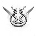 Chef's knife morphing into a stylized serpent tattoo design idea