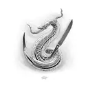 Chef's knife morphing into a stylized serpent tattoo design idea