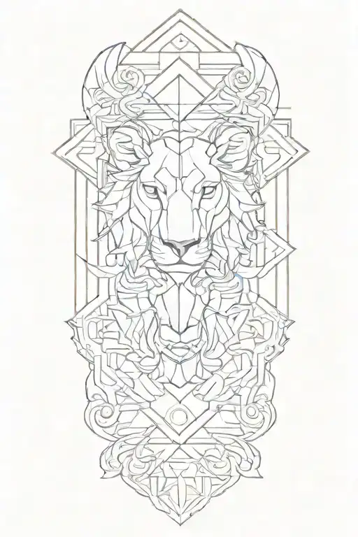patchwork style tattoo featuring cross, lion, CrossFit, bull skull  tattoo design idea