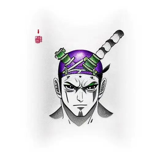 Japanese Zoro With Purple Eye Tattoo Idea - BlackInk AI