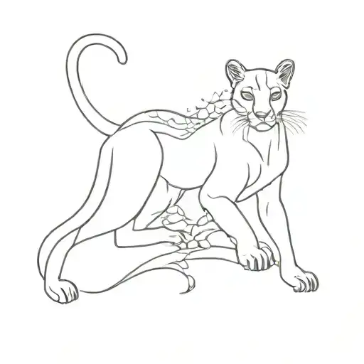 magical puma with woman posing tattoo design idea