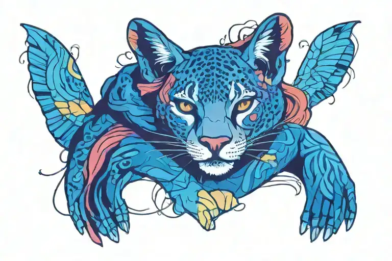 woman hugging a puma tattoo design idea