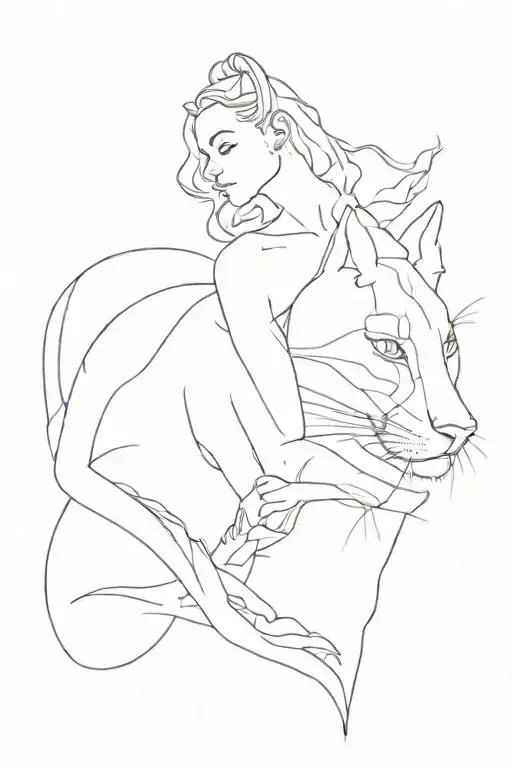  puma with woman posing tattoo design idea