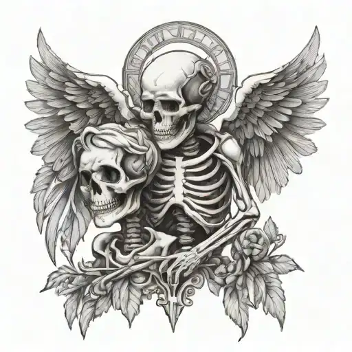 skeleton and angel tattoo design idea