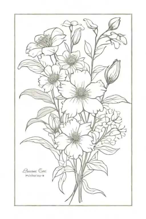 Birth Flower Bouquet: March, April, May, June, July tattoo design idea