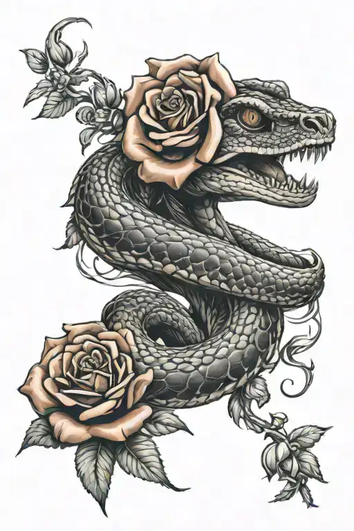 snake head coming out of a rose tattoo design idea