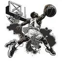 A basketball player dunking a basketball while wearing a pair of iconic sneakers, with a futuristic car in the background tattoo design idea