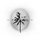 palm tree on an island with a young lady lay down and song bird flying around tattoo design idea