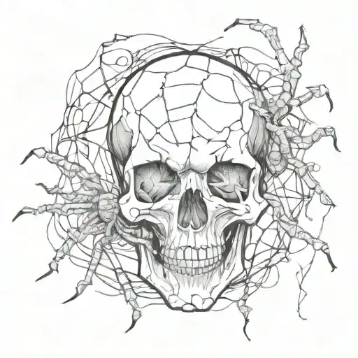 skull with spider surrounding it  tattoo design idea