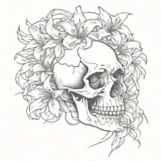 skull with spider lilies coming out  tattoo design idea