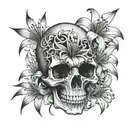 skull with spider lilies surrounding it  tattoo design idea