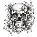 skull with spider lilies surrounding it  tattoo design idea