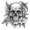 skull with spider lilies surrounding it  tattoo design idea