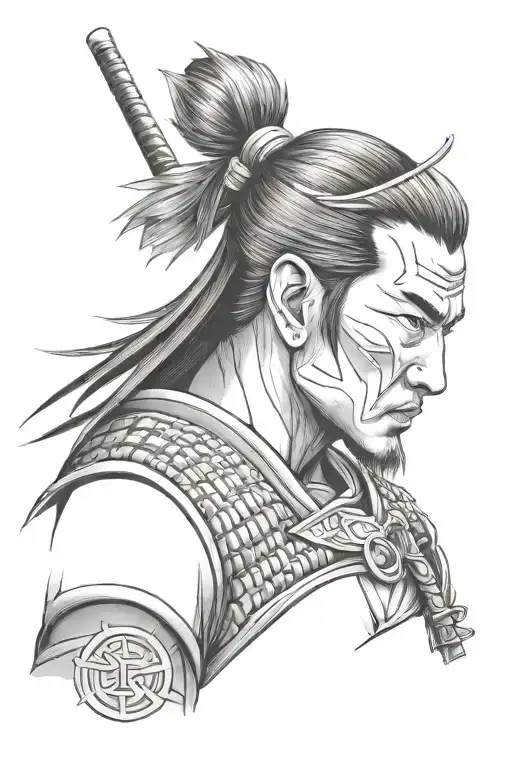 Samurai side profile tattoo design idea