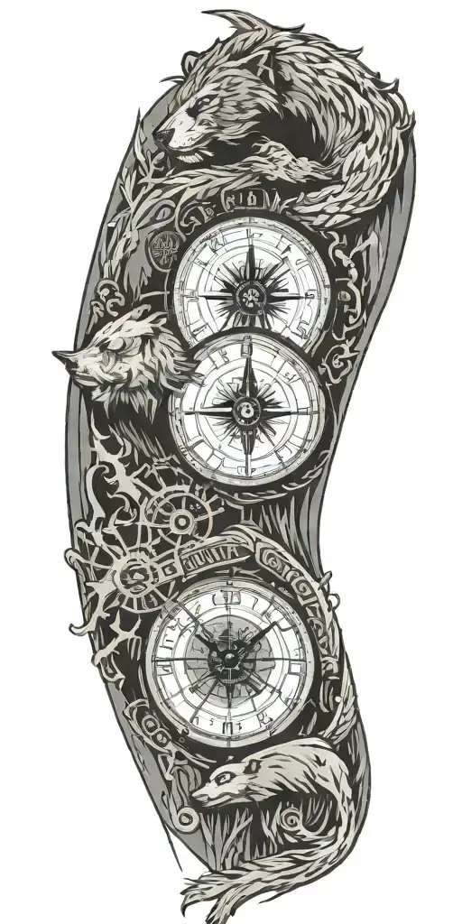 Memphis grizzlies with compass and map tattoo design idea