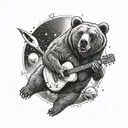 A tattoo design featuring a grizzly bear playing a guitar in outer space tattoo design idea