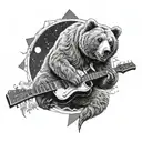 A tattoo design featuring a grizzly bear playing a guitar in outer space tattoo design idea