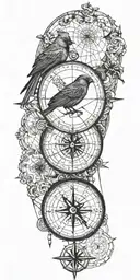 map with one compass and one red cardinal tattoo design idea